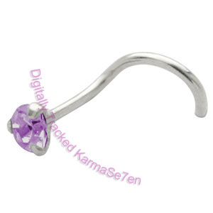 Claw Set Jewel (2mm) - Purple - Silver Nose Stud